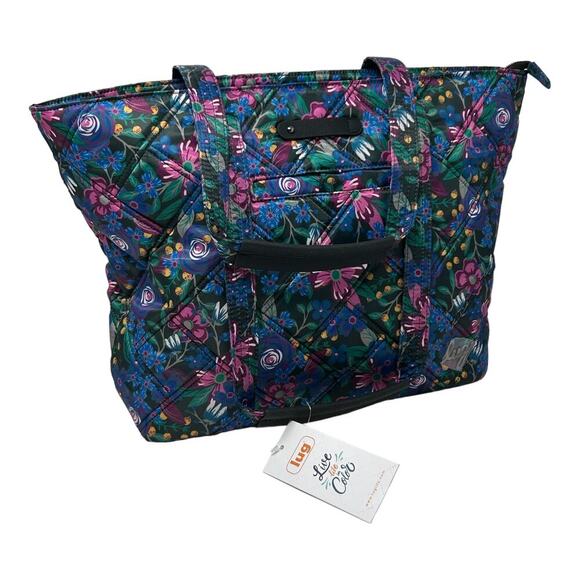 Lug Skyliner Tote Whimsy Black Floral Travel Trolley Sleeve Business Carry All - Picture 6 of 14